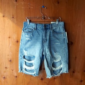 BDG Baggy Bermuda Blue Cotton High Rise Distressed Shorts